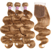 #27 Body Wave Human Hair With Closure Virgin Hair 3 Bundles With 4x4 Closure